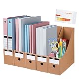 SAFETYONSHOP Porte Revue Carton 5 Pièces, Porte Revue Bureau en Carton avec Autocollant Revue Carton Rangement pour Ecole Bureau Logement Livre Dossier Papier A4 Facile à Assembler et Ranger (Brun)