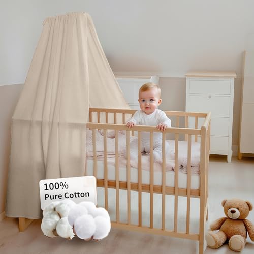 FloraVigo Babybettbezug, handgefertigt aus 100% Baumwollmusselin, Stoffbezug für die heimische Bettdekoration (ohne Bettgitter), geeignet für Jungen und Mädchen (140 x 270 cm, Hellbeige)