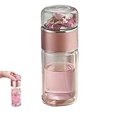 Nhdap Teava 3-In-1 Smart Tea Infuser, Tryteava Portable Leak-Proof Glass Infuser Bottle for Loose Leaf Tea, Double Layer Water Cup Separation Teapot With Strainers for Office, Travel (Pink, 280ml)