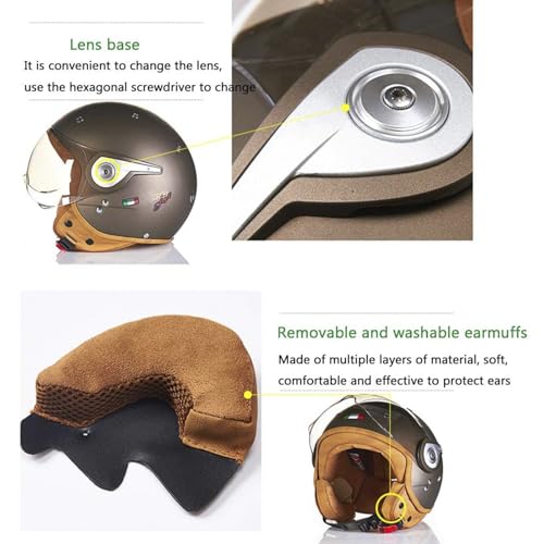 Casque de moto leger retro noir et or avec visiere de protection