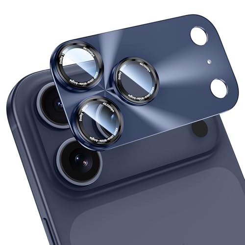 HWeggo Protector de lente de cámara para iPhone 17 Pro, Cobertura Completa 9H Cristal Vidrio Templado Anillo, Placa de Panel de Aluminio de Aviación,HD Claro(Azul) product image
