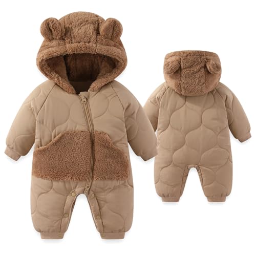 JiAmy Combinaison de neige pour bébé garçon et fille - Combinaison d'hiver pour nouveau-né de 3 à 24 mois, marron, 12-18 mois