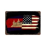 KWQDOZF Kambodschanisch-amerikanisches Flaggenmotiv, Vintage-Eisen-Hängeplatte, horizontal, mit Rostmuster, Poster-Wand tion, 8x12 Zoll