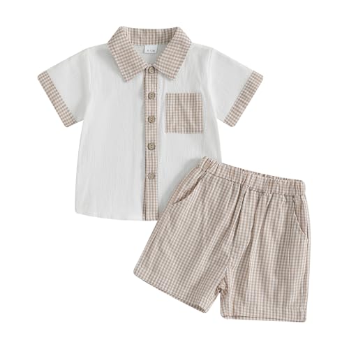Baby Boy Summer Clothes Toddler Infant Short Sleeve Solid Cotton Linen T-Shirt Tops Casual Shorts Set 2Pcs Outfits