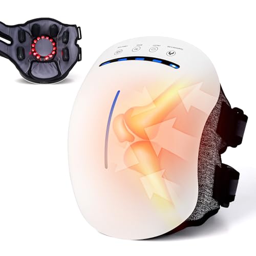 Knee Massager with Heat, Red Light and Massage Therapy，Built-in Silicone Massage Heads with 5 Vibration Modes and 3 Heat levelsCordless