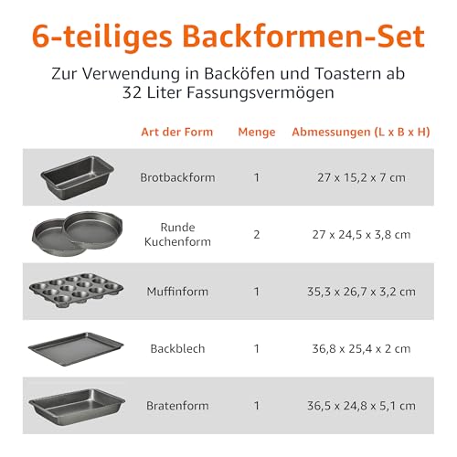 Foto von Amazon Basics Backformen-Set, antihaftbeschichtet, 6 Stück, 41.3 x 29.8 x 15.9 cm
