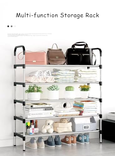 Image of 5 -Tier Shoe Rack for Closet, Entryway, or Bedroom - Large Capacity Tall Shoe Organizer Storage Shelf Holds 30 + Pairs Space Saving Freestanding Metal Shoe Stand with Steel Pipes & Plastic Connectors,