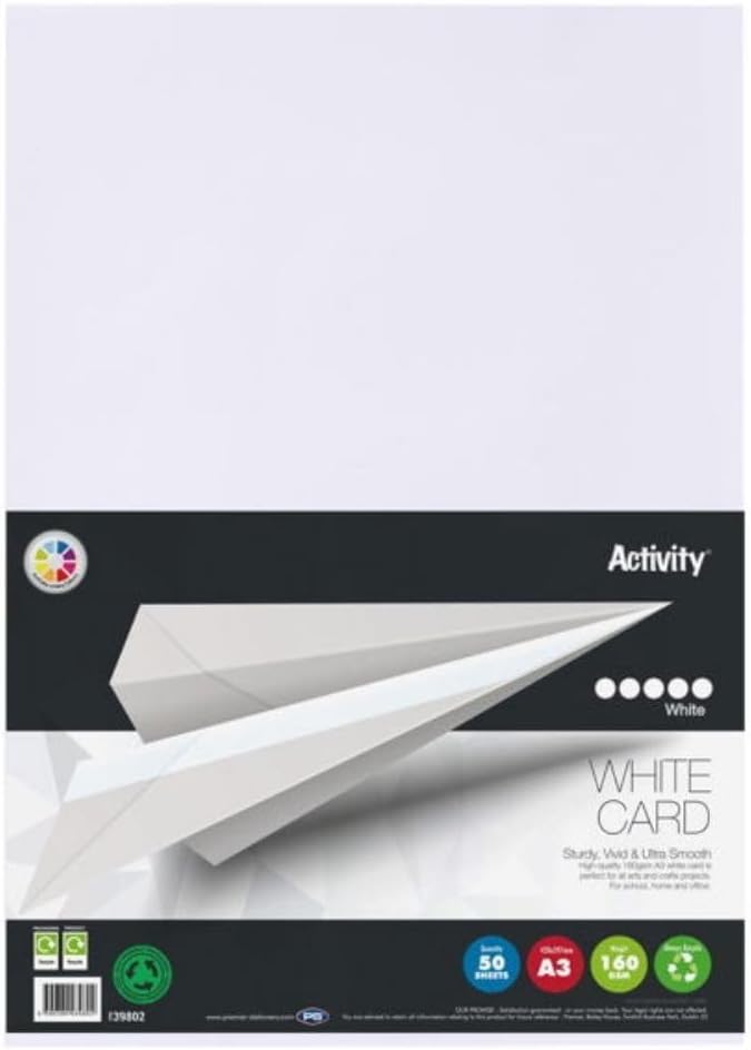 Premier Stationery S4539802 A3 160 gsm Activity Card - White (Pack of 50 Sheets)