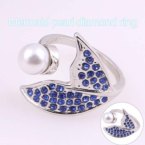 Half Finger Rings For Women Blue Foam Full Open Mermaid Ring Diamond Pearl Dolphin Mermaid Rings Vintage Heart Ring #TOP2