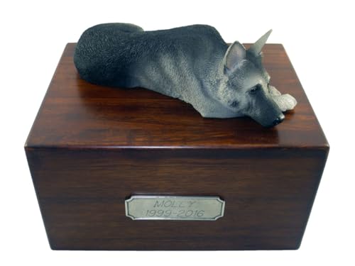 Conversation Concepts Beautiful Paulownia Wood Large Urn with Black & Silver German Shepherd My Dog Large Figurine & Personalized Engraved Danforth Pewter Plaque