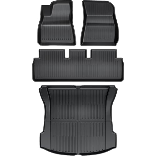 Maysoo Floor Mats for Tesla Model 3 2023-2017 TPE All-Weather Cargo Liner and Rear Cargo Trunk Floor Mats Interior Accessories (Front and Rear Floor Mats and Trunk Mats)