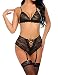 Avidlove Women Lingerie Lace Babydoll Bodysuit Bralette Bra and Panty Set Black S