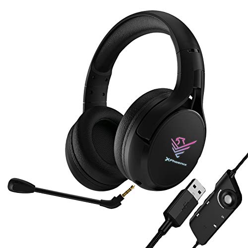 Phoenix Technologies - Auriculares Gaming 7.1 con Sonido Envolvente, Micrófono con cancelación de Ruido, Iluminación LED RGB, Controles en Cable, Conector USB