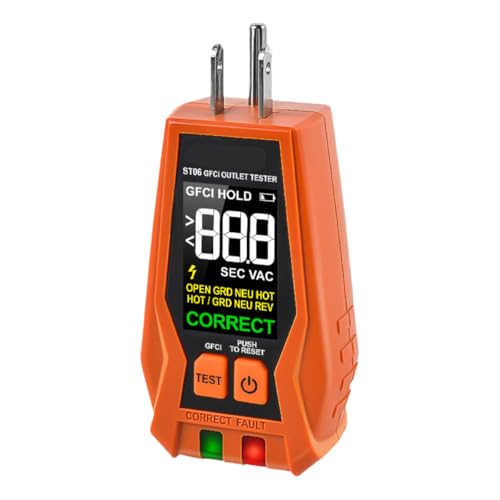 ST06 Outlet Tester, GFCI Tester, Standard 3-Wire 120V AC Voltage Tester Electrical Outlet Receptacle Tester, with Color LCD Screen & LED Indicator Lights