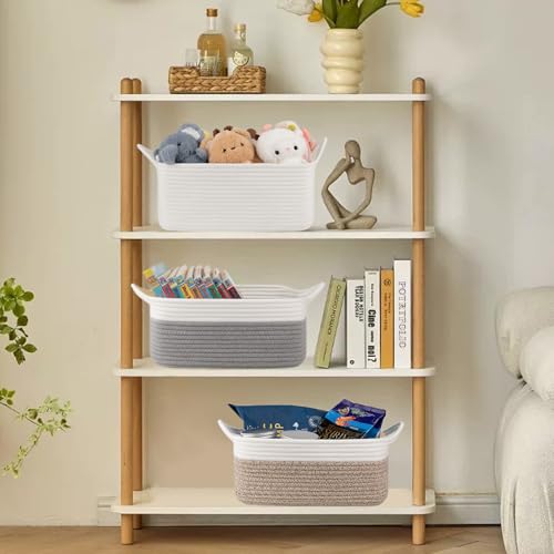 Image of OIAHOMY 19L Woven Basket, Gift Basket Empty with Gift Bags and Ribbons, Rope Baskets for Baby Showers, Storage Baskets with Handles for Nursery, Pet Toy Organizer - Grey & White