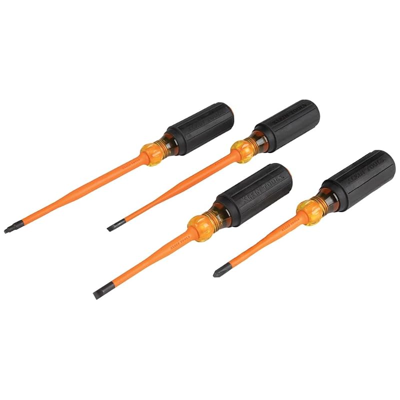 Conjunto de chaves de fenda isoladas KLEIN TOOLS 33734INS 1000V Slim-Tip Phillips, Cabinet e Square, 4 peças
