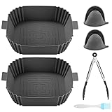 O'woda 2PCS Olla de Silicona para Freidora de Aire, Molde Olla de Silicona para Freidora de Aire,Con Guantes de Silicona, Pinzas y Cepillos, Freidora Aire Reutilizables y Antiadherentes(20CM)