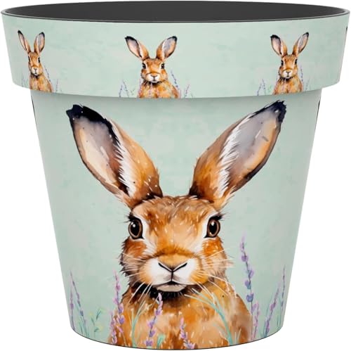 Image of Muddy Hands Decorative Flower Pot Indoor Outdoor - Printed Plastic Plant Pot - Wildlife Designs (Butterfly, Bee, Bird, Hedgehog) - Garden Planter for Flowers, Herbs & Houseplants (Hare, 13 Litre)