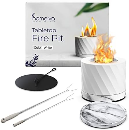 Tabletop Fire Pit, Indoor Fire Pit Bowl, Smokeless Fire Pit, Home Smores Maker, Mini Personal Fireplace, Outdoor Portable Fire Pit for Patio Decor, Includes 2 Extending Marshmallow Roasting Sticks