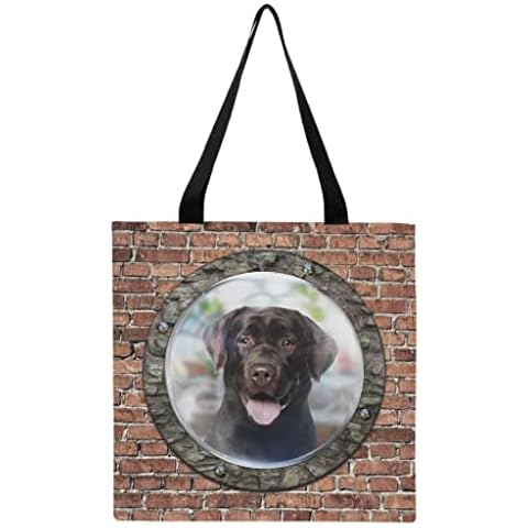 Ynbuyouzhong Canvas Tote Bag Funny Labrador Window Shopping Bag White One Size Cover