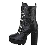  Ital Design Damenschuhe Stiefeletten High-Heel Stiefeletten, LA-185-, Kunstleder, Schwarz, Gr. 37