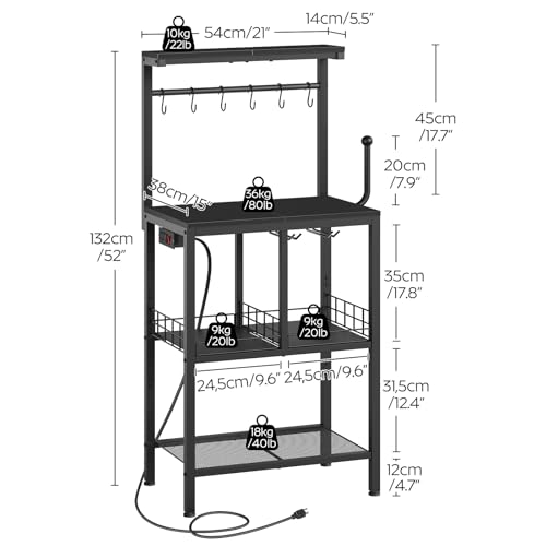 YATINEY Bakers Rack with Power Outlet, Microwave Stand with Paper Holder, Coffee Bar Table with Wine Glass Holder, 4-Tier Kitchen Storage Rack for Dining Room, Living Room, Black HB02UBB by YATINEY - Image 7