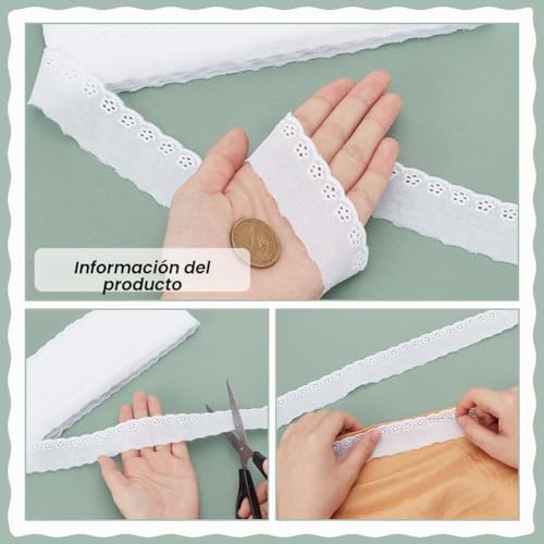 Miniatura 4 de Fingerinspire Cinta De Encaje De Algodón Blanco Con Ojales De 13,7 M De Ancho, Borde Ondulado, Bordado Floral, Para Vestidos, Ropa, Mantas, Almohadas, Decoración De Bricolaje