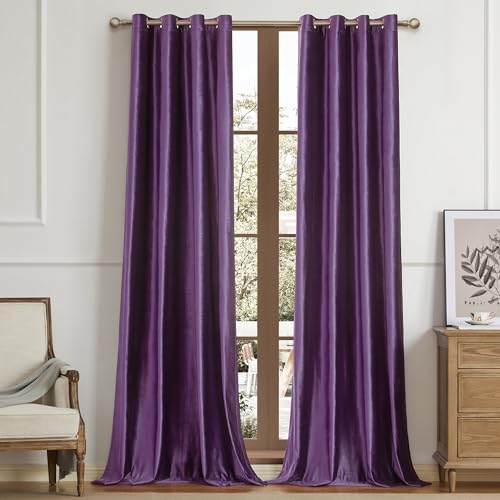 BULBUL Velvet Violet Purple Blackout Curtains 120 inch Long for Living Room