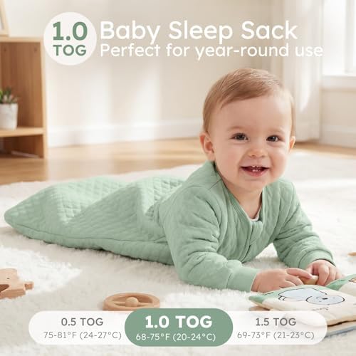 Yoofoss Baby Sleep Sack 0-6 Months 1.0 Tog Long Sleeve Sleep Sack Organic Cotton Wearable Blanket for Newborns 2-Way Zipper Quilted Sleeping Sacks(Small) - 4