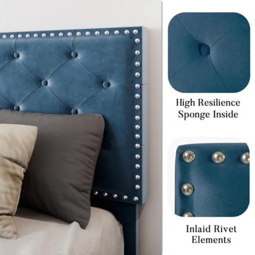 Image of Julius Upholstered Bed King Size Without Storage Solid Sheesham Wood | Modern Premium Fabric Upholstery Cushion Headboard | King Bed for Bedroom Wooden Double Bed Cot 78x72 Inch King