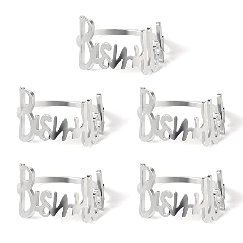 Kouclaa Serviettenringe,5-teiliges Bismillah-Buchstaben-Serviettenring-Set aus Metall,Bankett-Serviettenring,Tischdekoration für Hochzeitsfeier,Weihnachten,Erntedankfest,Jubiläums-Tischdekoration Cover