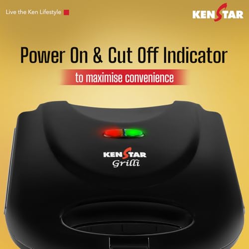 Image of Kenstar GRILLI 750W Sandwich Grill Maker | Non-Stick 2-Slice Plates | Cool-Touch Body & Auto Cut-Off | Black