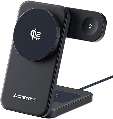 Ambrane Qi2 Magsafe Wireless 3-in-1 Charger for iPhone, Airpods&Apple Watch, Qi2 Certified Fast Charging, Premium&Foldable Design, for iPhone 17/16/15/14/13/12 Series (AerosynQ Trio 3, Blue)