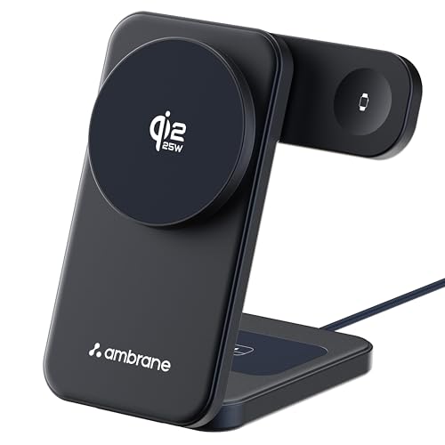 Image of Ambrane Qi2 Magsafe Wireless 3-in-1 Charger for iPhone, Airpods&Apple Watch, Qi2 Certified Fast Charging, Premium&Foldable Design, for iPhone 17 /16 /15 /14 /13 /12 Series (AerosynQ Trio 3, Blue)
