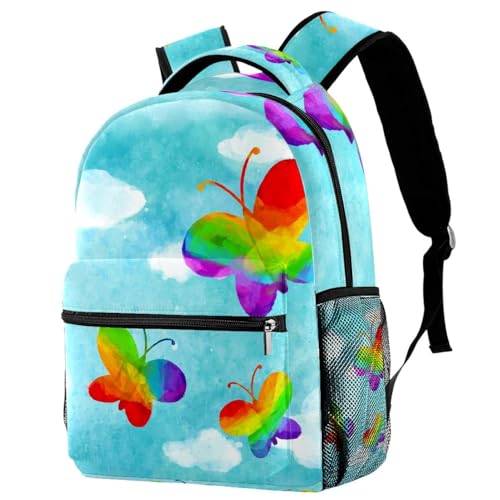 Sac à dos école papillon arc-en-ciel avec compartiment ordinateur portable