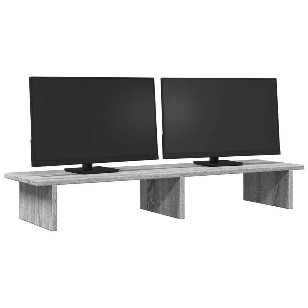 Supporto per monitor grigio Sonoma, 100 x 27 x 15 cm, in legno, ergonomico, regolabile in altezza, per ufficio e home office, con vano cavi e cassetto, compatibile con laptop, PC, notebook
