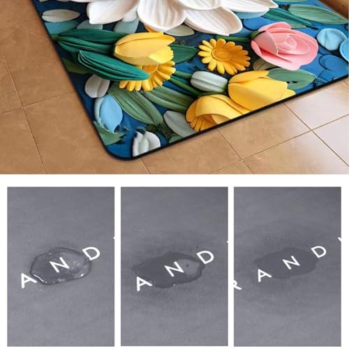 Tapis de bain floral antidérapant et absorbant pour salle de douche