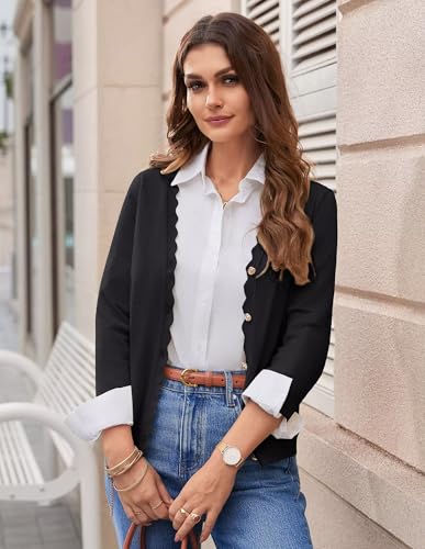 GRACE KARIN Cardigan Sweaters for Women Lightweight Summer 3/4 Sleeve Cardigan Cropped Fall Shrug for Dresses Black