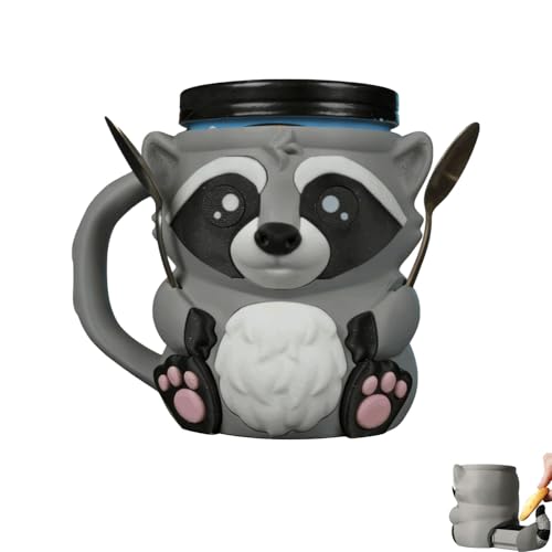 Innecal The Icepint Holding Raccoon, Ice Cream Pint Holder with Handle and Spoon, 3D Printed Ice Cream Mug with Hidden Snack Drawer, Fun Animal Dessert Cup for Home, Parties and Gifts (Gray)