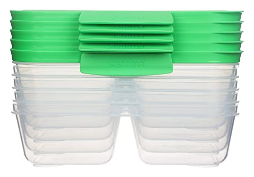 Sistema Nest It Meal Prep Food Storage Containers With Lids, 2 Compartments, 3.7 Cups, 10-Pack, Green #TOP3