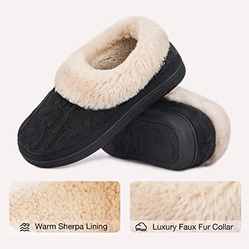 Hometop Women's Comfortable Memory Foam Loafer House Shoes Warm Fuzzy Plush Winter Slipper With Durable Rubber Sole (9, Black) #TOP5