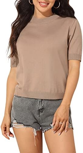 IFUROL Women's Short Sleeve Sweater Round Neck Basic Classic Casual Knit Soft Pullover (Camel)