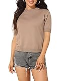 IFUROL Women's Short Sleeve Sweater Round Neck Basic Classic Casual Knit Soft Pullover (Camel)