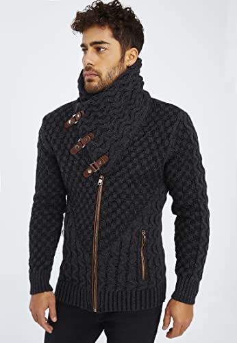 Leif Nelson Men's Knitted Jacket Turtleneck Cardigan Winter Pullover Hoodies Casual Sweaters Ln5340;M,Anthracite-Black #TOP6