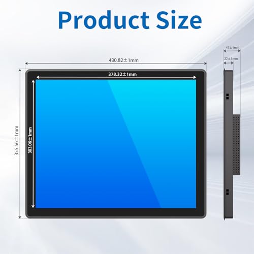 Image of 19 Inch Industrial Touch Screen Monitor, 10 Points Touch, Ratio 5:4 Capacitive PCAP Display, 1280x1024R, Active Matrix TFT LCD, LED Backlight, VGA, DVI, HD-MI Ports