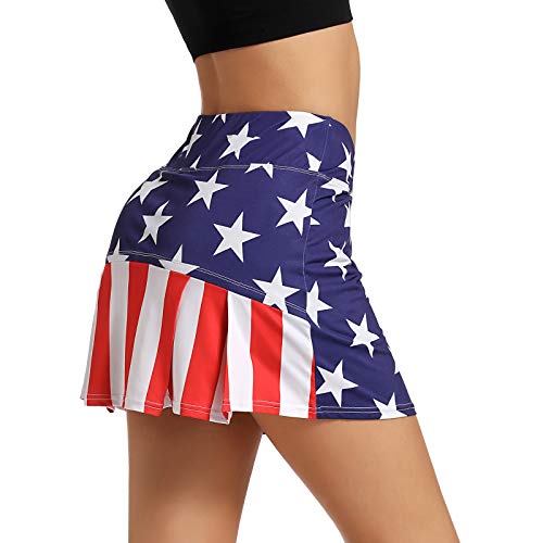 MS.ING Women Sports Tennis Skorts Pleated Athletic Golf Skirts with Pockets and Shorts for Running Workout (USA Flag-B, Medium) MS.ING Women Sports Tennis Skorts Pleated Athletic Golf Skirts with Pockets and Shorts for Running Workout (USA Flag-B, Medium)