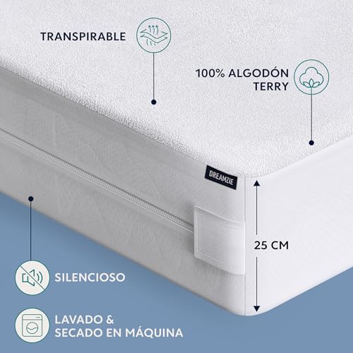 Miniatura 4 de Dreamzie Protector Colchon 90 X 190 X 25 Cm - Cubre Colchon Antichinches Completa 90x190 Con Cierre De Cremallera Para Alergias - Funda Colchon Impermeable
