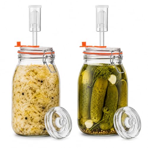 JILLMO 1.8L (64 fl oz) Fermentation Jar Kit with Airlock & Weight, 2 Pack