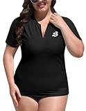 Damen UV Shirt Übergröße Kurzarm UPF 50+ Sonnenschutz Schnell Trocknender Schwimmshirt Badeshirt Bademode Schwarz 3X