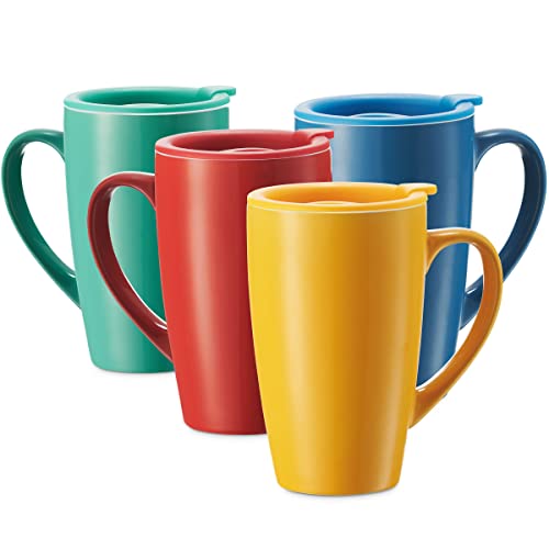 Godinger Coffee Mug Set With Lids, Travel Coffee Mugs, Hot Beverage Cups With Lids, For Coffee And Tea On The Go, Large Insulated Mugs Set - 16Oz, Set Of 4 #TOP2